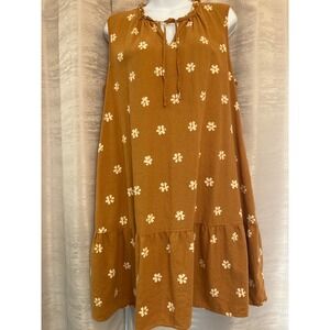 Sonoma Goods For Life Womens XL Dress Brown Floral Sleeveless Casual Linen Blend